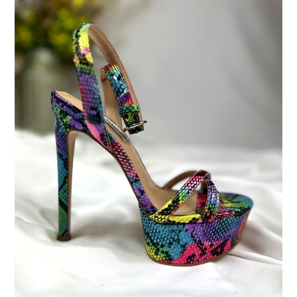 Steve Madden Marciana Snake Skin Multi Ankle Strap Open Toe High Heel Sandals 6 - Picture 9 of 16